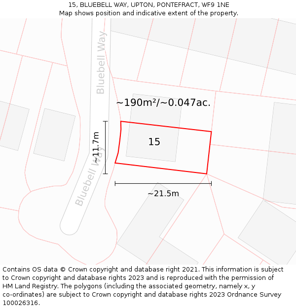 15, BLUEBELL WAY, UPTON, PONTEFRACT, WF9 1NE: Plot and title map