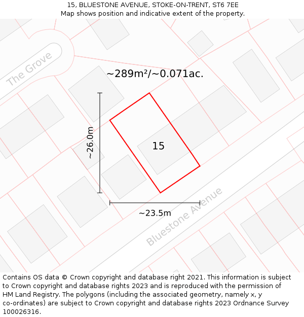 15, BLUESTONE AVENUE, STOKE-ON-TRENT, ST6 7EE: Plot and title map