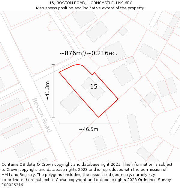 15, BOSTON ROAD, HORNCASTLE, LN9 6EY: Plot and title map