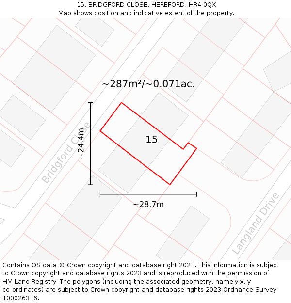 15, BRIDGFORD CLOSE, HEREFORD, HR4 0QX: Plot and title map