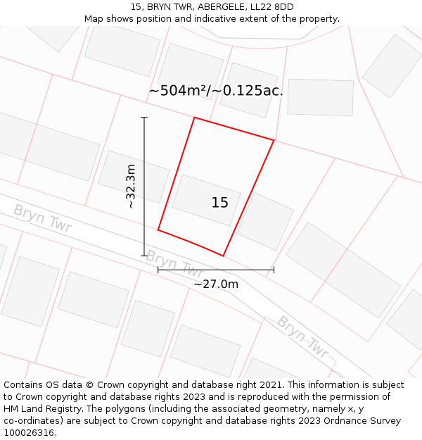 15, BRYN TWR, ABERGELE, LL22 8DD: Plot and title map