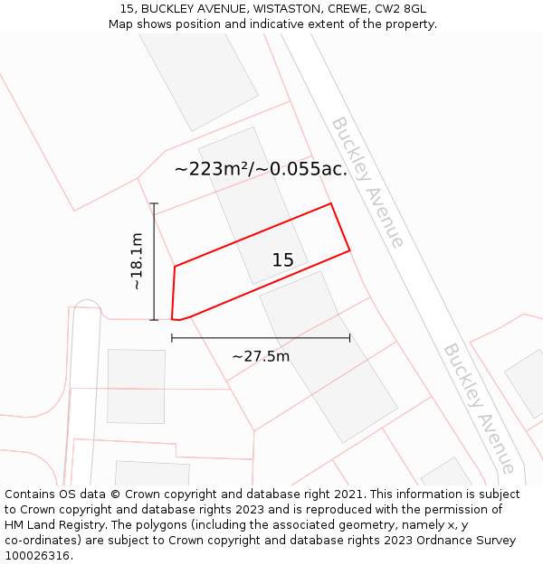 15, BUCKLEY AVENUE, WISTASTON, CREWE, CW2 8GL: Plot and title map