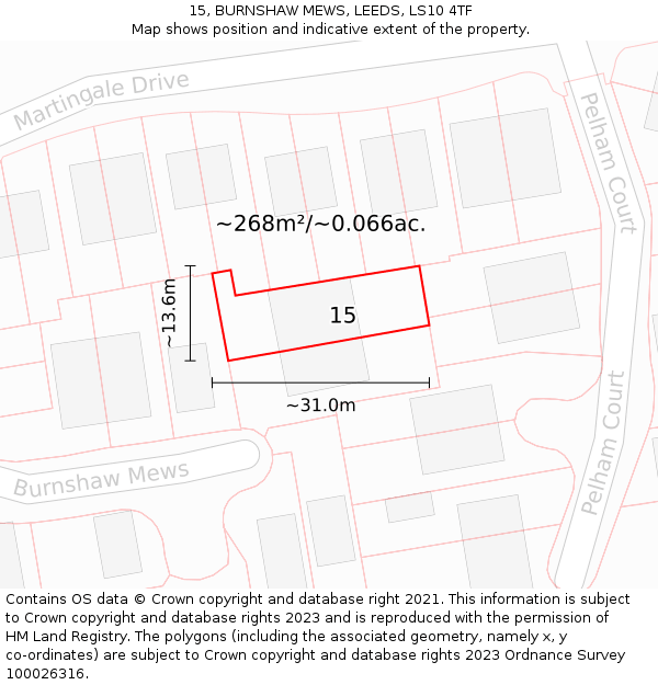 15, BURNSHAW MEWS, LEEDS, LS10 4TF: Plot and title map