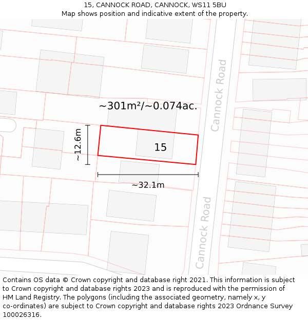 15, CANNOCK ROAD, CANNOCK, WS11 5BU: Plot and title map