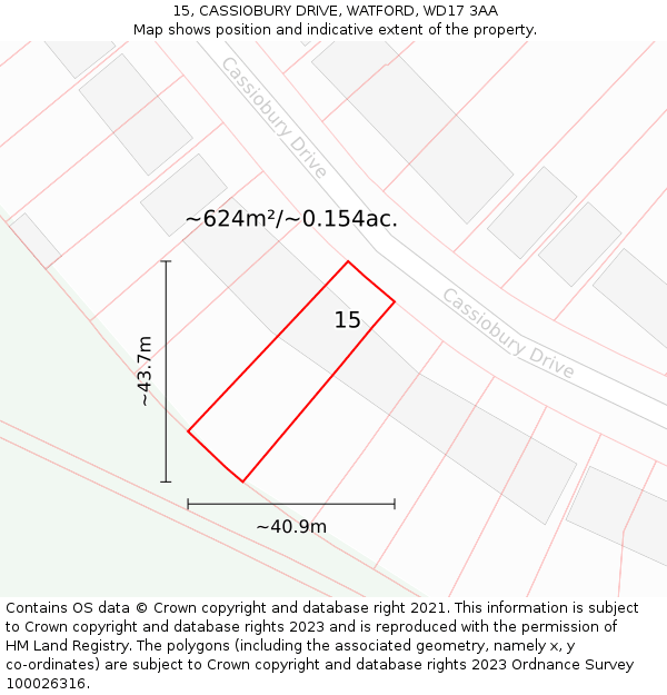 15, CASSIOBURY DRIVE, WATFORD, WD17 3AA: Plot and title map