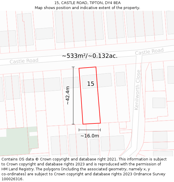 15, CASTLE ROAD, TIPTON, DY4 8EA: Plot and title map