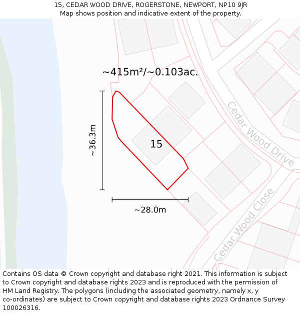 15, CEDAR WOOD DRIVE, ROGERSTONE, NEWPORT, NP10 9JR: Plot and title map