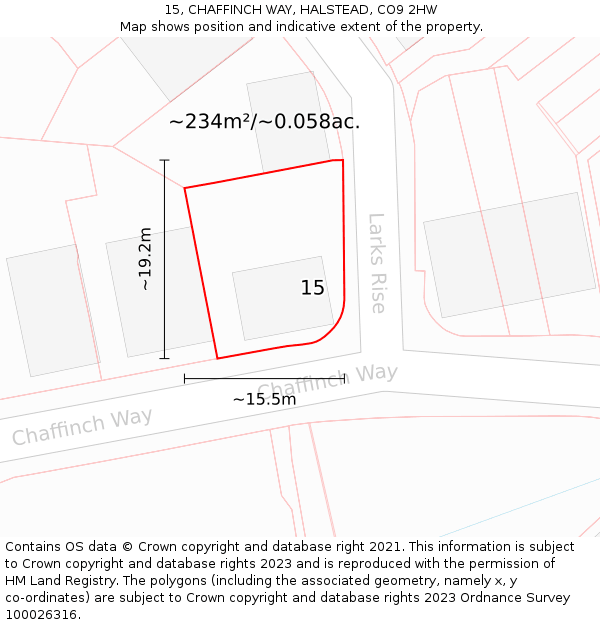 15, CHAFFINCH WAY, HALSTEAD, CO9 2HW: Plot and title map