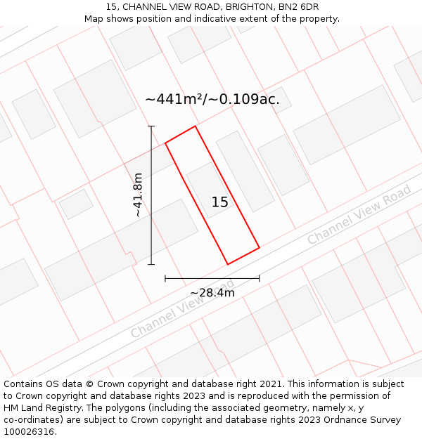 15, CHANNEL VIEW ROAD, BRIGHTON, BN2 6DR: Plot and title map