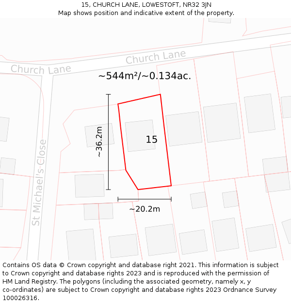 15, CHURCH LANE, LOWESTOFT, NR32 3JN: Plot and title map