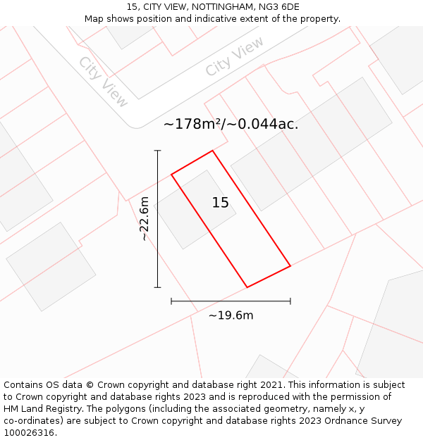 15, CITY VIEW, NOTTINGHAM, NG3 6DE: Plot and title map