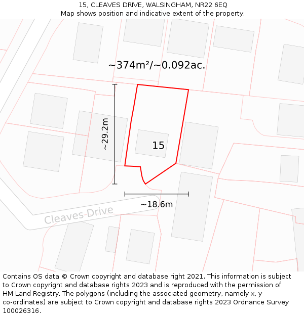 15, CLEAVES DRIVE, WALSINGHAM, NR22 6EQ: Plot and title map