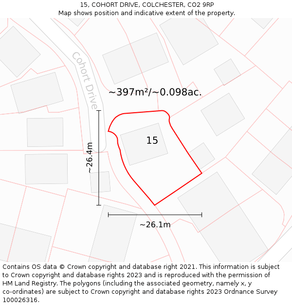 15, COHORT DRIVE, COLCHESTER, CO2 9RP: Plot and title map