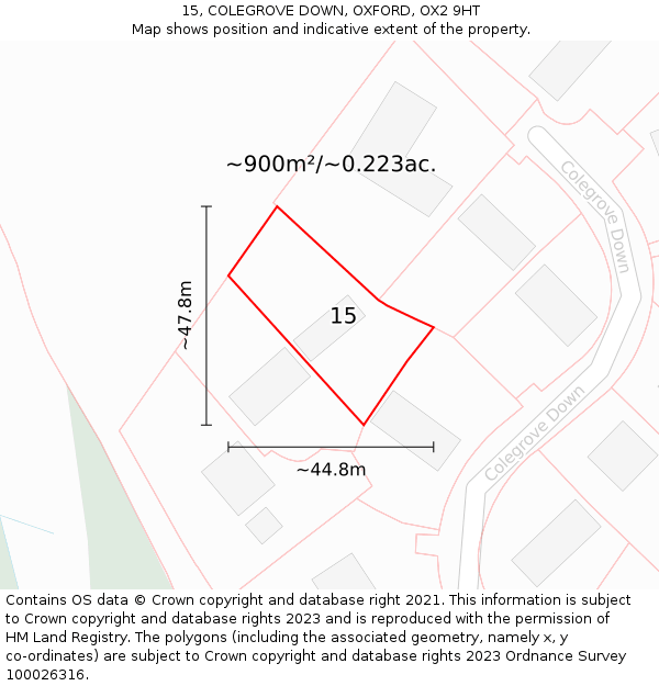 15, COLEGROVE DOWN, OXFORD, OX2 9HT: Plot and title map