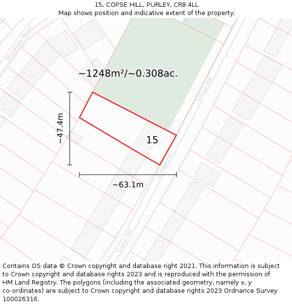 15, COPSE HILL, PURLEY, CR8 4LL: Plot and title map