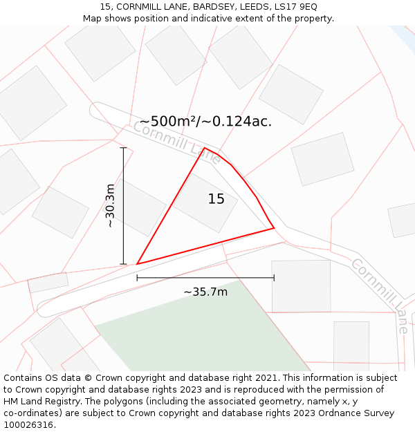 15, CORNMILL LANE, BARDSEY, LEEDS, LS17 9EQ: Plot and title map