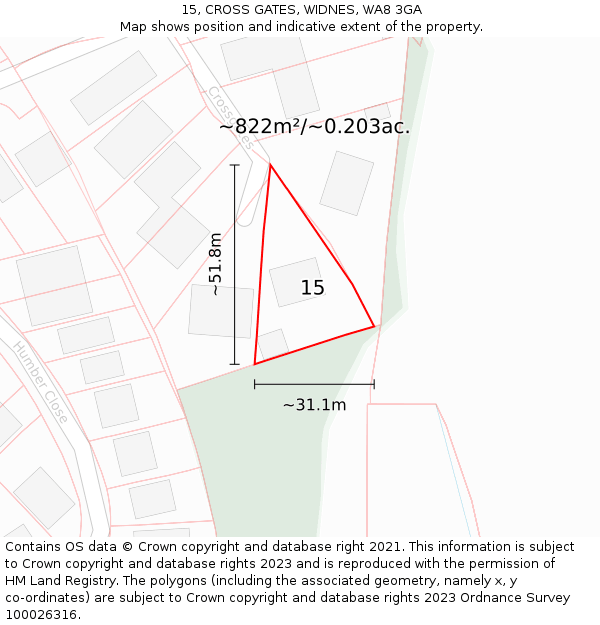 15, CROSS GATES, WIDNES, WA8 3GA: Plot and title map