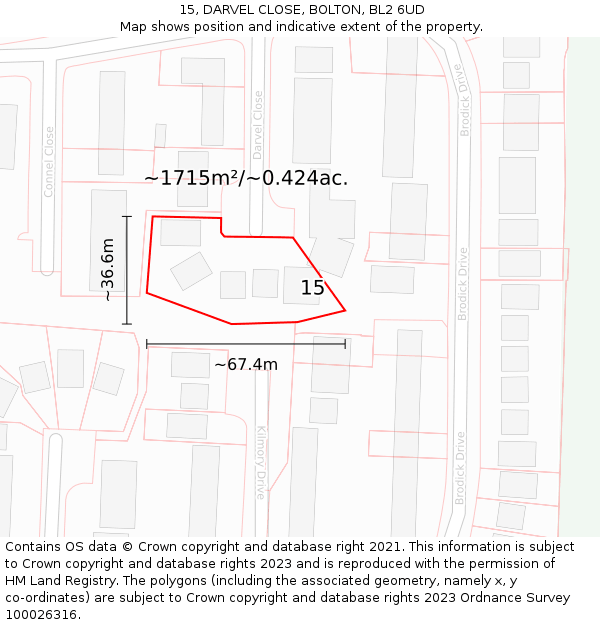 15, DARVEL CLOSE, BOLTON, BL2 6UD: Plot and title map