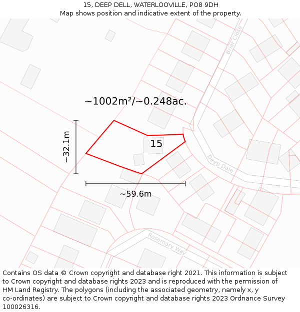 15, DEEP DELL, WATERLOOVILLE, PO8 9DH: Plot and title map