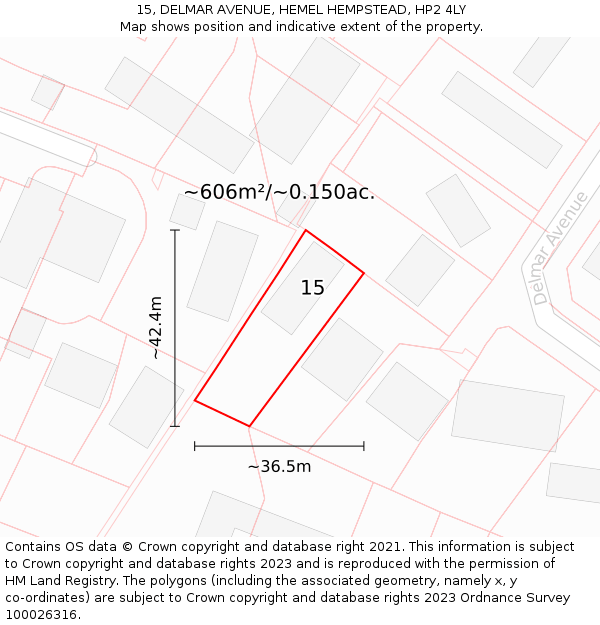 15, DELMAR AVENUE, HEMEL HEMPSTEAD, HP2 4LY: Plot and title map