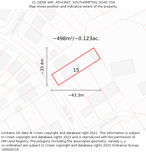 15, DENE WAY, ASHURST, SOUTHAMPTON, SO40 7DA: Plot and title map