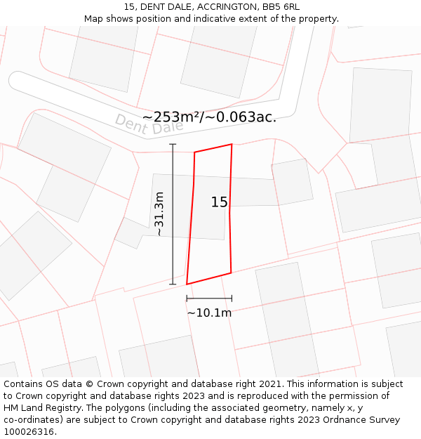 15, DENT DALE, ACCRINGTON, BB5 6RL: Plot and title map