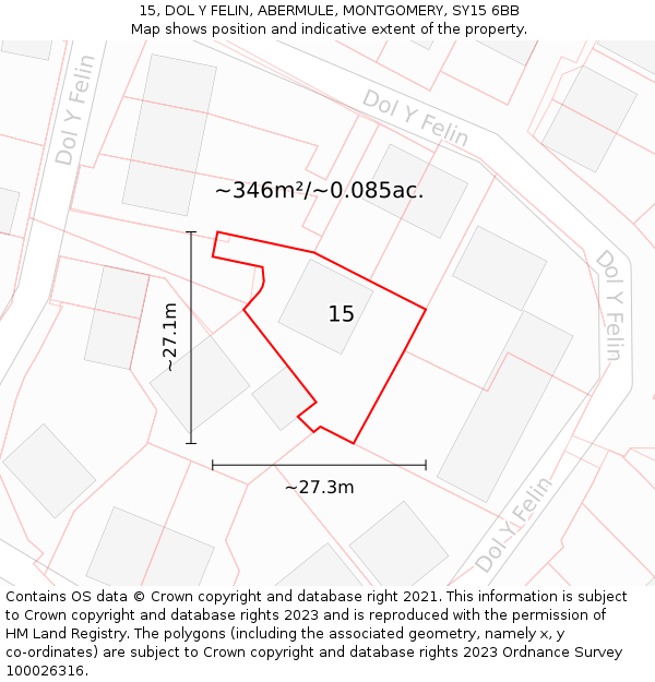 15, DOL Y FELIN, ABERMULE, MONTGOMERY, SY15 6BB: Plot and title map