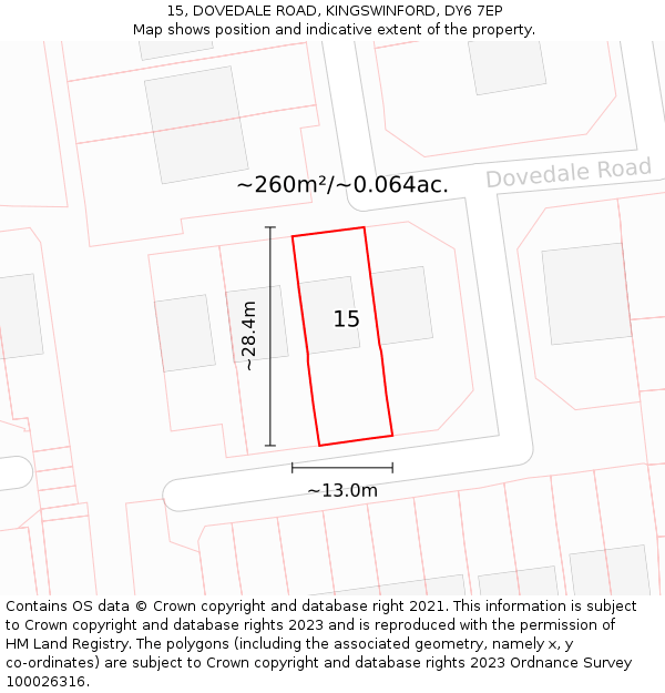 15, DOVEDALE ROAD, KINGSWINFORD, DY6 7EP: Plot and title map