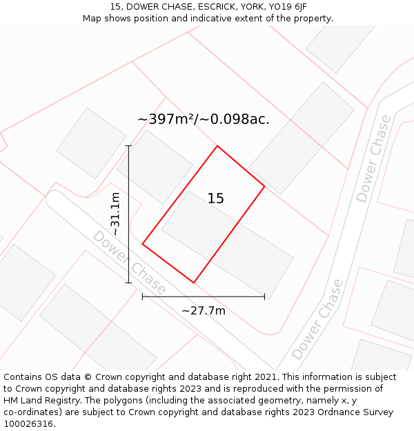 15, DOWER CHASE, ESCRICK, YORK, YO19 6JF: Plot and title map