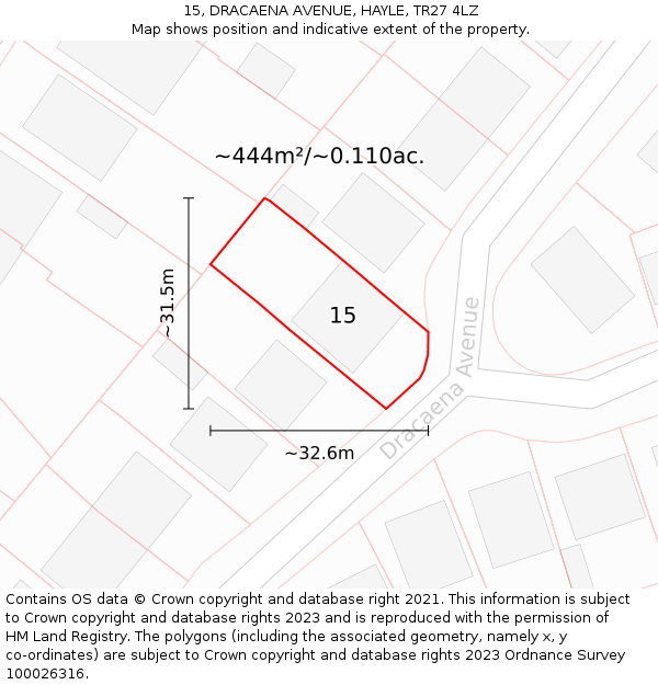 15, DRACAENA AVENUE, HAYLE, TR27 4LZ: Plot and title map