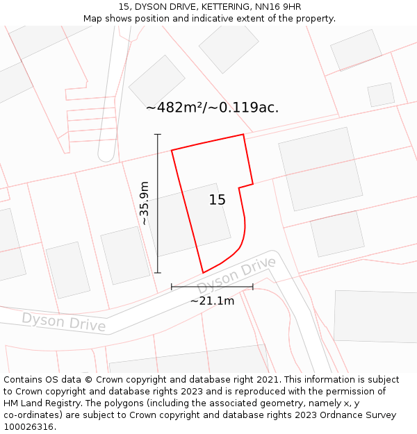 15, DYSON DRIVE, KETTERING, NN16 9HR: Plot and title map