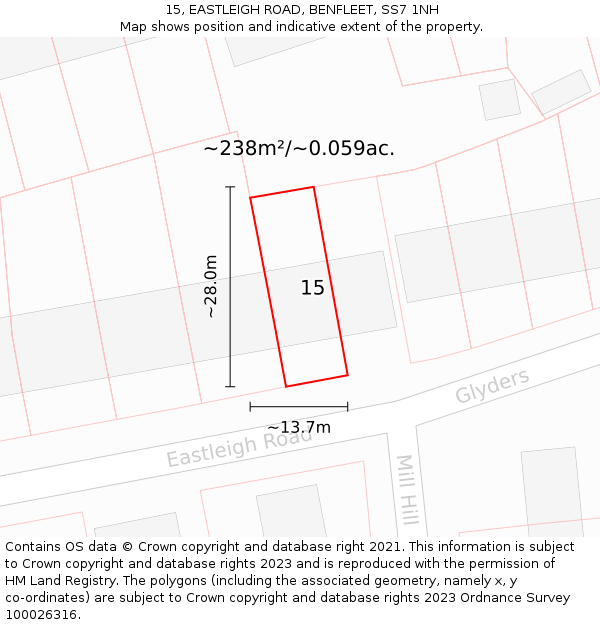 15, EASTLEIGH ROAD, BENFLEET, SS7 1NH: Plot and title map