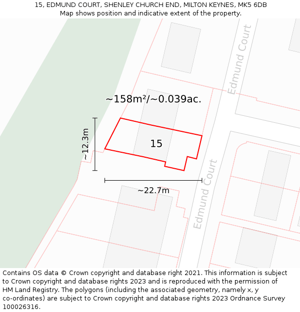 15, EDMUND COURT, SHENLEY CHURCH END, MILTON KEYNES, MK5 6DB: Plot and title map