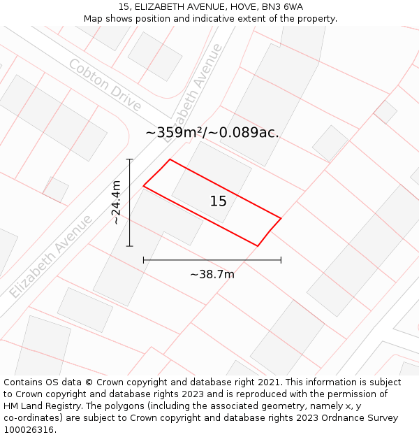 15, ELIZABETH AVENUE, HOVE, BN3 6WA: Plot and title map