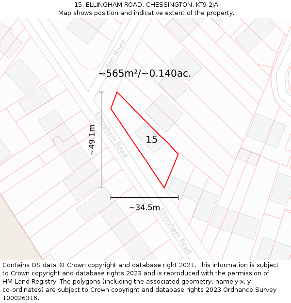 15, ELLINGHAM ROAD, CHESSINGTON, KT9 2JA: Plot and title map