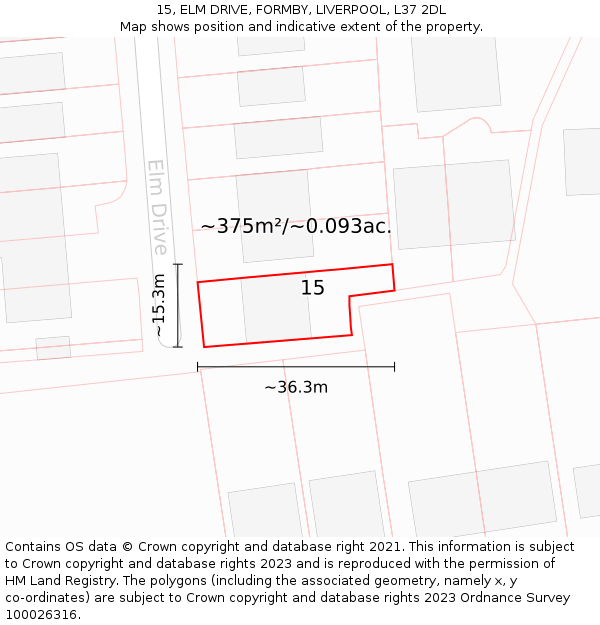 15, ELM DRIVE, FORMBY, LIVERPOOL, L37 2DL: Plot and title map