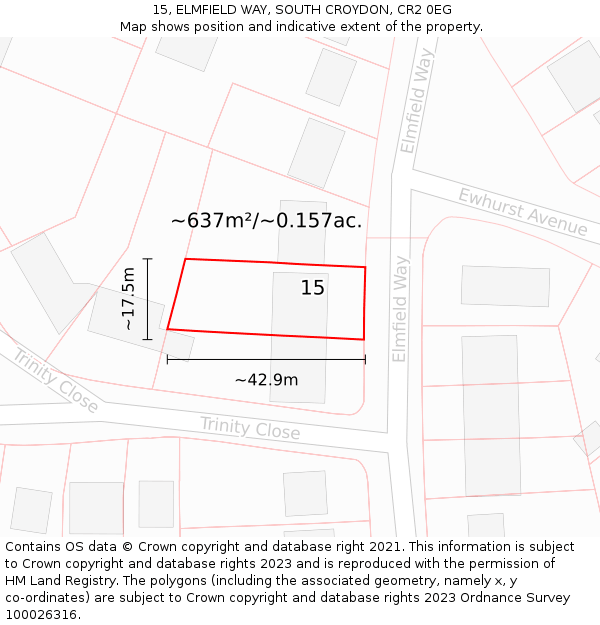 15, ELMFIELD WAY, SOUTH CROYDON, CR2 0EG: Plot and title map