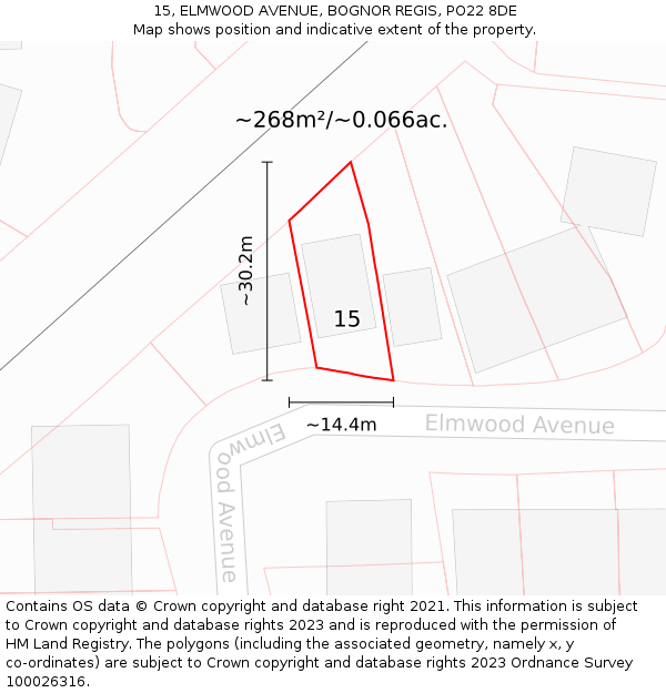 15, ELMWOOD AVENUE, BOGNOR REGIS, PO22 8DE: Plot and title map