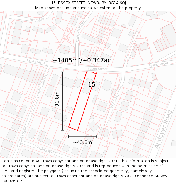 15, ESSEX STREET, NEWBURY, RG14 6QJ: Plot and title map