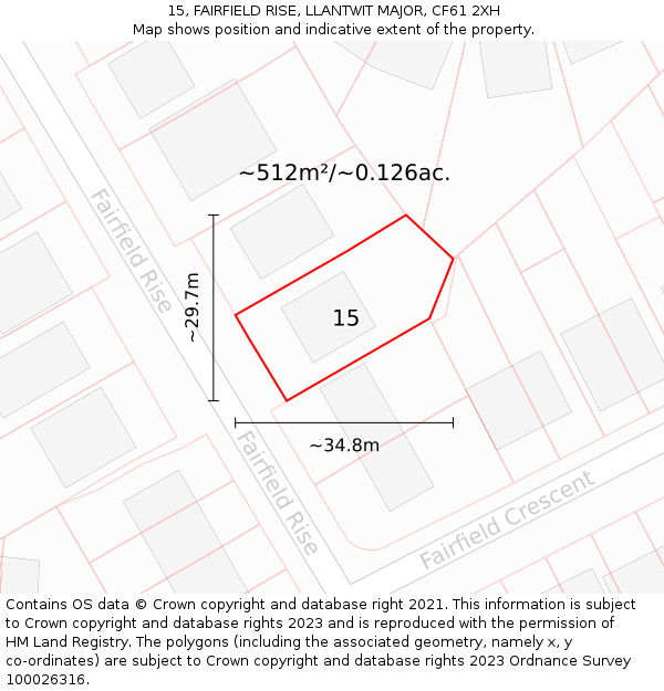 15, FAIRFIELD RISE, LLANTWIT MAJOR, CF61 2XH: Plot and title map