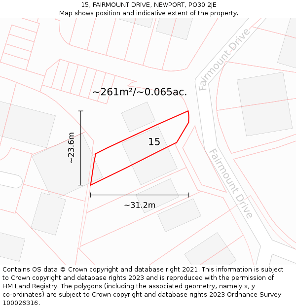 15, FAIRMOUNT DRIVE, NEWPORT, PO30 2JE: Plot and title map