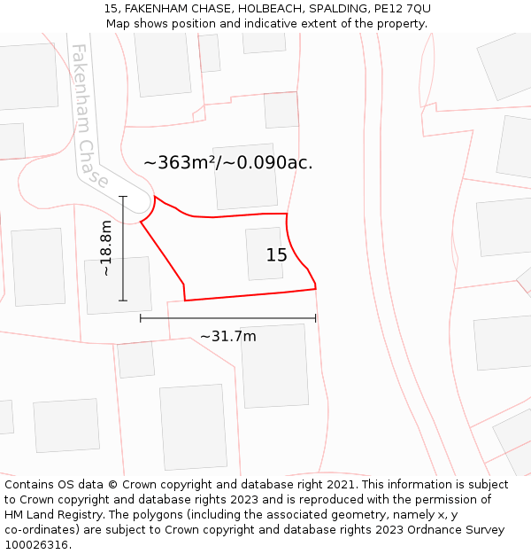 15, FAKENHAM CHASE, HOLBEACH, SPALDING, PE12 7QU: Plot and title map