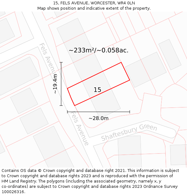 15, FELS AVENUE, WORCESTER, WR4 0LN: Plot and title map