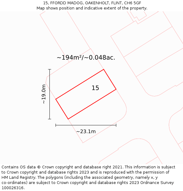 15, FFORDD MADOG, OAKENHOLT, FLINT, CH6 5GF: Plot and title map