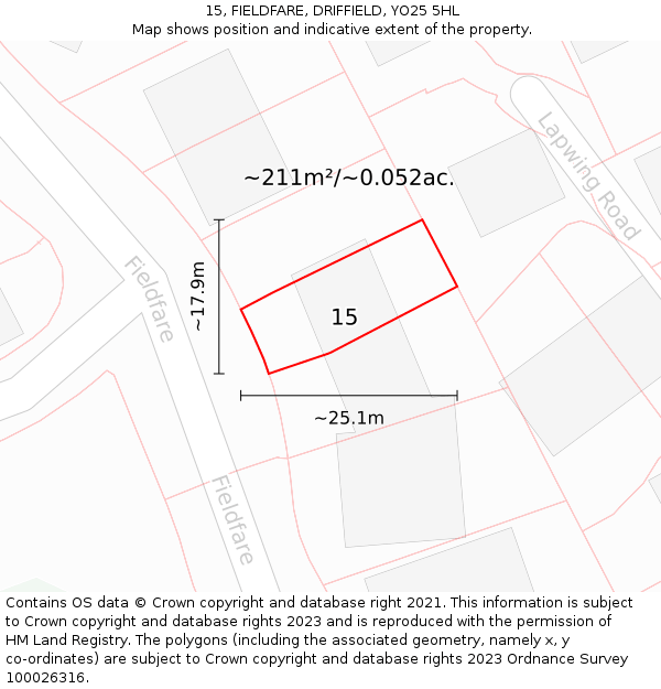 15, FIELDFARE, DRIFFIELD, YO25 5HL: Plot and title map