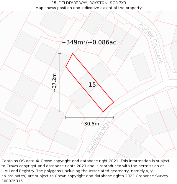 15, FIELDFARE WAY, ROYSTON, SG8 7XR: Plot and title map