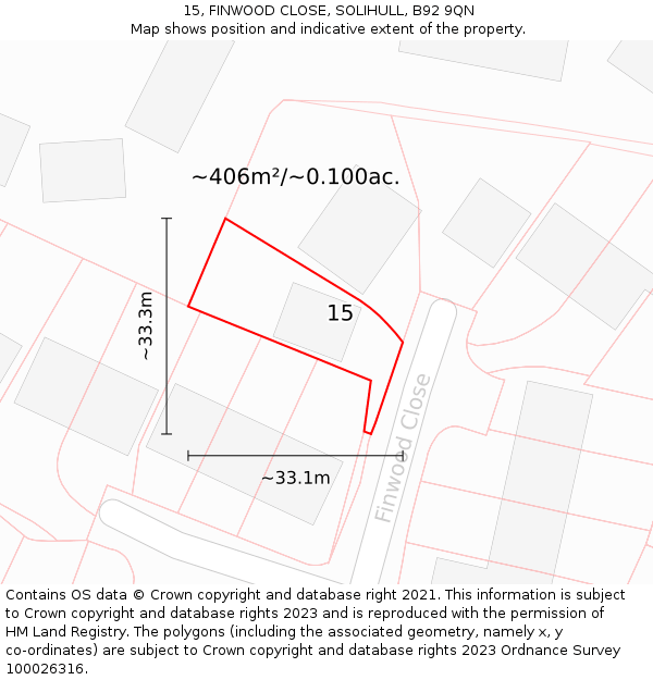 15, FINWOOD CLOSE, SOLIHULL, B92 9QN: Plot and title map