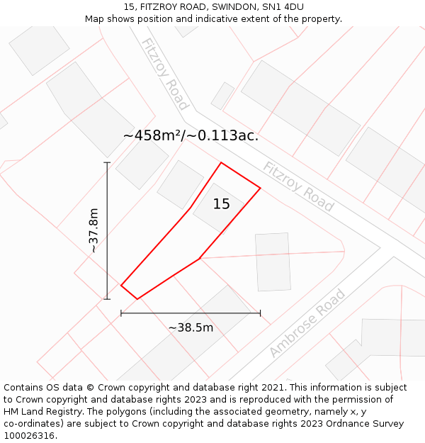 15, FITZROY ROAD, SWINDON, SN1 4DU: Plot and title map