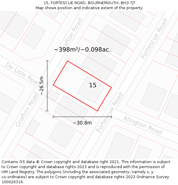 15, FORTESCUE ROAD, BOURNEMOUTH, BH3 7JT: Plot and title map