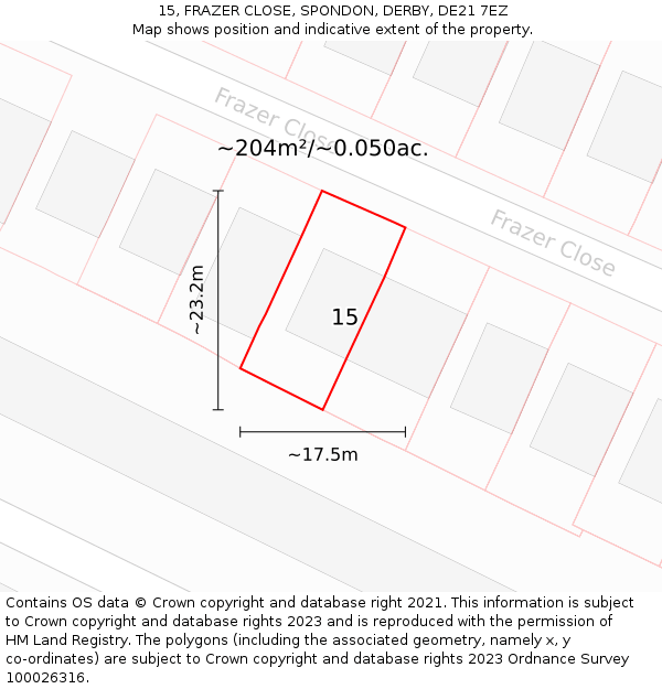 15, FRAZER CLOSE, SPONDON, DERBY, DE21 7EZ: Plot and title map